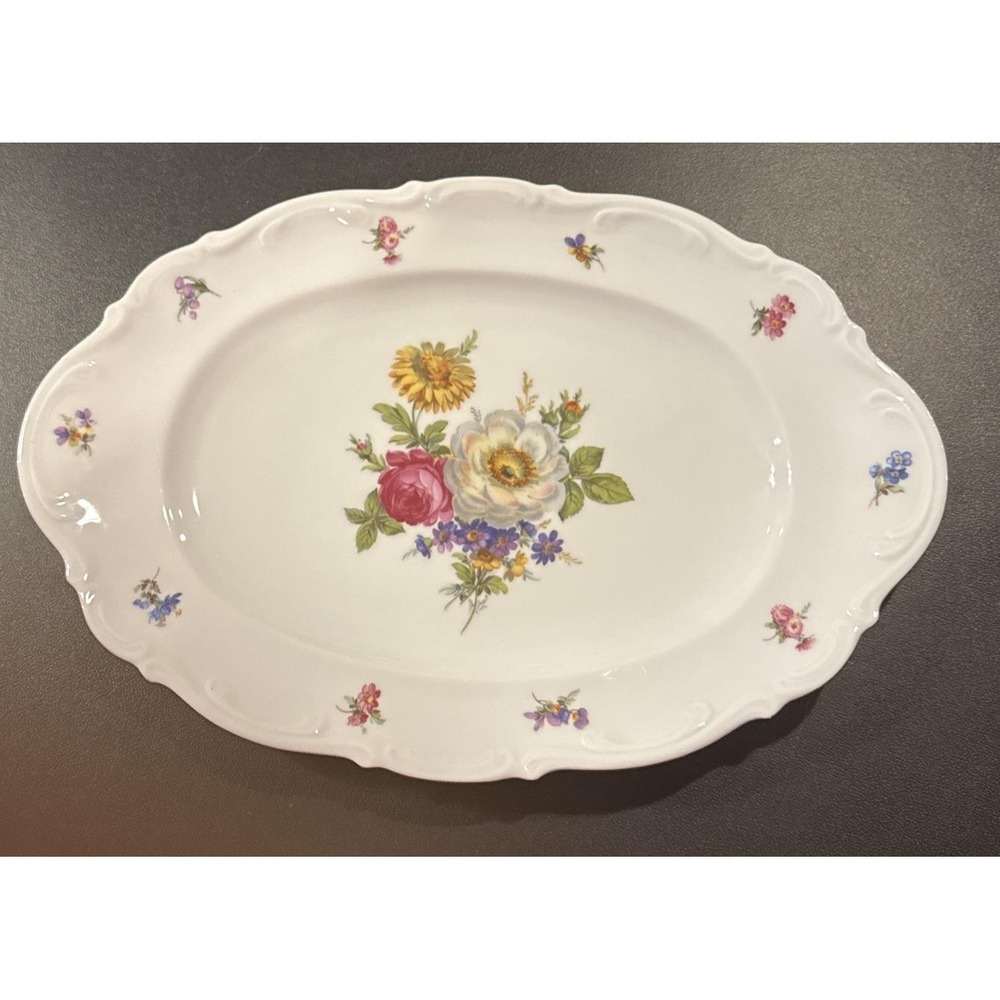 Meissen‎ Floral Porcelain Oval Serving Platter Mitterteich Germany 15 Inch READ